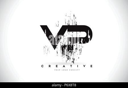 VP V P Grunge Brush Letter Logo Design in Black Colors. Creative Brush Letters Vector Illustration. Stock Vector