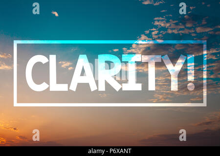 Handwriting text Clarity. Concept meaning Certainty Precision Purity Comprehensibility Transparency Accuracy Sunset blue beach orange cloudy clouds sk