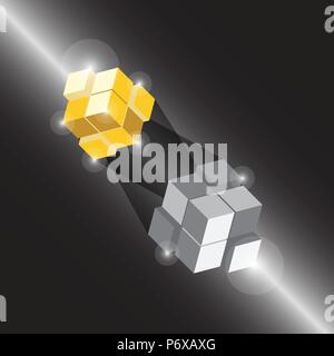 Create 3D cube design element with thunder light, stock vector Stock Vector