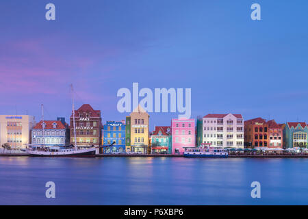 Curacao, Willemstad, View of St Anna Bay, looking towards the Dutch colonial buildings on Handelskade along Punda's waterfront Stock Photo