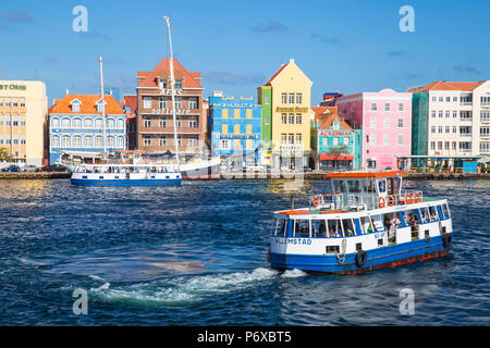 Curacao, Willemstad, View of St Anna Bay, looking towards the Dutch colonial buildings on Handelskade along Punda's waterfront Stock Photo
