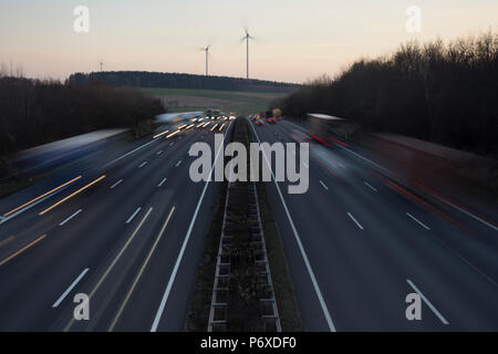 light trails, Autobahn A7, Staufenberg, Lower Saxony, Germany Stock Photo
