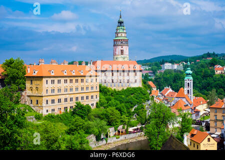Czech Republic, South Bohemian Region, Cesky Krumlov. Cesky Krumlov Castle on the Vltava River. Stock Photo
