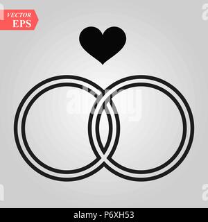 Vector black wedding rings icon on white background Stock Vector
