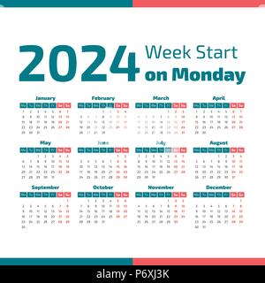 Simple 2024 Year Calendar Week Starts On Monday P6xj3k 