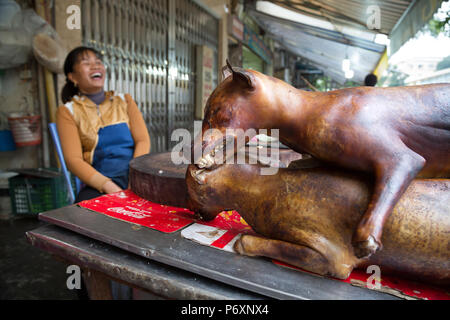 Dog meat for sale in market in Hanoi , Vietnam Stock Photo