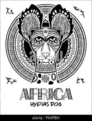 Vector image dog In the African style. African ornament. Hyena dog Stock Vector