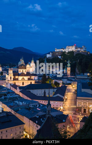 Austria, Salzburg, View of Hohensalzburg Castle above The Old City Stock Photo