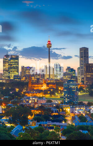 View of skyline at sunset, Sydney, New South Wales, Australia Stock Photo