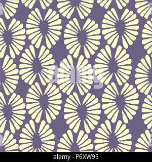 Seamless vector yellow and lilac pattern with retro flowers Stock Vector