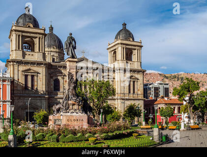 Plaza Murillo with Cathedral Basilica of Our Lady of Peace, La Paz, Bolivia Stock Photo