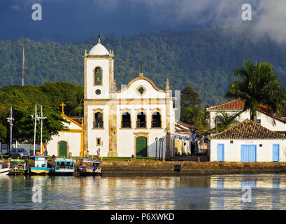 Brazil, State of Rio de Janeiro, Paraty, View of the Santa Rita Church. Stock Photo