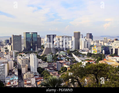 Brazil, City of Rio de Janeiro, City Center Skyline viewed from the Parque das Ruinas in Santa Teresa. Stock Photo