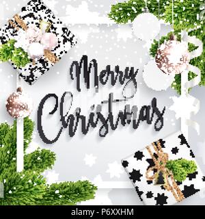 Square christmas card and gift boxes Stock Vector