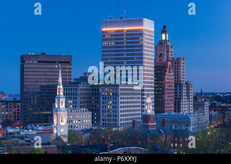 USA, Rhode Island, Providence, city skyline from Prospect Terrace Park, dusk Stock Photo