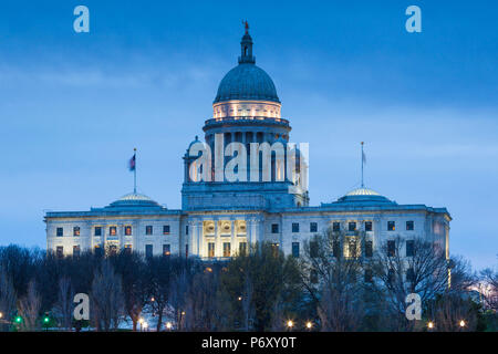 USA, Rhode Island, Providence, Rhode Island State House, exterior, elevated view, dusk Stock Photo