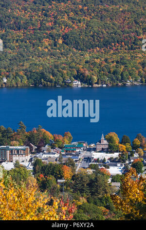 USA, New York, Adirondack Mountains, Lake George, elevated view, autumn Stock Photo