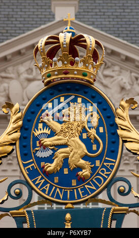 The Royal Coat of Arms on the Gate of the Noordeinde Palace in the Hague Stock Photo