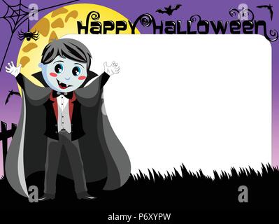 Halloween photo or picture frame or border featuring kid in vampire costume Stock Vector