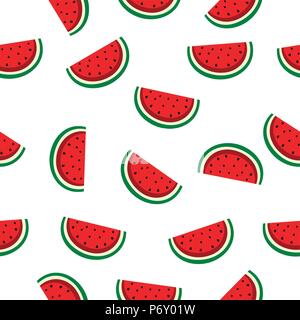 Slice of watermelon seamless background isolated on white Stock Vector
