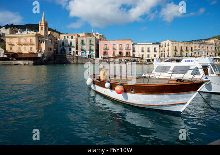 Marina Corta harbor and San Giuseppe church, Lipari Island, Aeolian Islands, UNESCO World Heritage Site, Sicily, Italy, Mediterranean, Europe Stock Photo