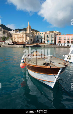 Marina Corta harbor and San Giuseppe church, Lipari Town, Lipari Island, Aeolian Islands, UNESCO World Heritage Site, Sicily, Italy, Mediterranean, Europe Stock Photo