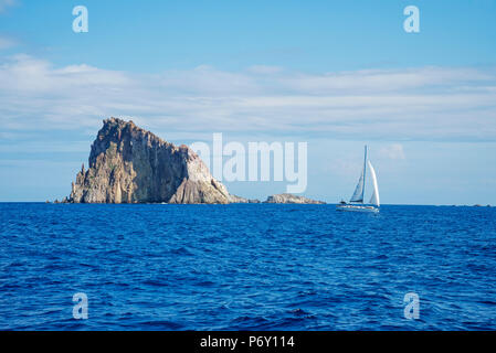Sailing at Basiluzzo Cliff, Panarea, Aeolian Islands, Sicily, Italy, Europe, Stock Photo