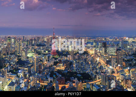Japan, Tokyo, Aerial view of cityscape and Tokyo Tower Stock Photo