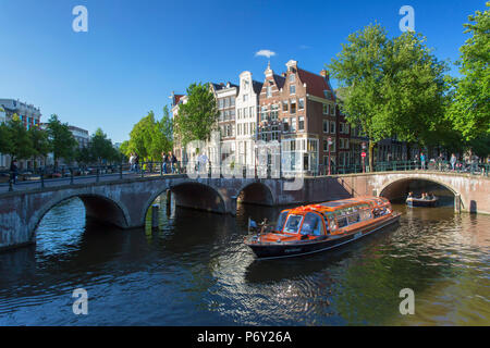 Tourist boats on Prinsengracht canal, Amsterdam, Netherlands Stock Photo