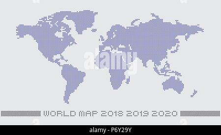 Dotted world map by circle dots, accurate pixels world map, monochrome with a light background color Stock Vector
