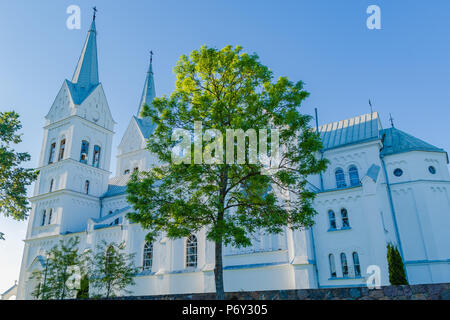 Majestic white Church of the Heart of Jesus in Slobodka, Belarus. The combination of Gothic and Roman style Stock Photo