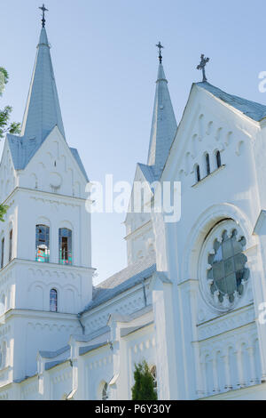 Majestic white Church of the Heart of Jesus in Slobodka, Belarus. The combination of Gothic and Roman style Stock Photo