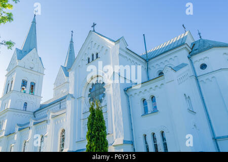 Majestic white Church of the Heart of Jesus in Slobodka, Belarus. The combination of Gothic and Roman style Stock Photo