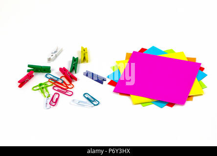 Post it paper note / collection of colorful post it paper note on white background / Empty colorful post its on white background / set of paper notes  Stock Photo
