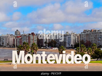Uruguay, Montevideo, Pocitos, View of the Montevideo Sign. Stock Photo