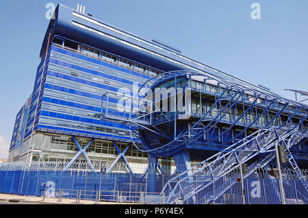 E elevation & council chamber, Le Grand Bleu, Hotel de Département, Bouches de Rhone, Marseille, France,massive dark blue colour high-tech building Stock Photo