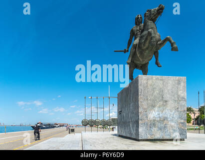 Alexander the Great's statue on Thessaloniki waterfront, Macedonia, Northern Greece Stock Photo