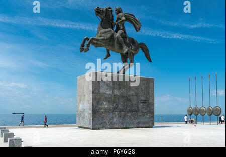 Alexander the Great's statue on Thessaloniki waterfront, Macedonia, Northern Greece Stock Photo