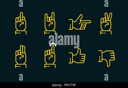 Hand gestures thin line icon set in dark colors. Vector touch screen gestures icons in thin line style. Stock Vector