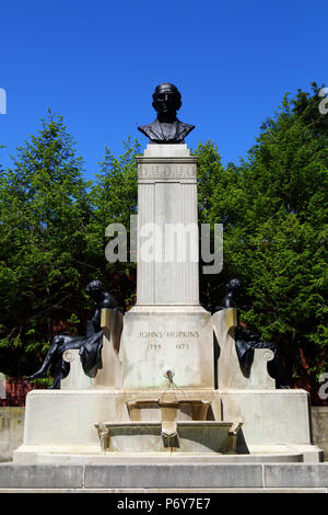 Johns Hopkins Monument, the first benefactor of the Johns Hopkins University, Baltimore, Maryland, USA Stock Photo