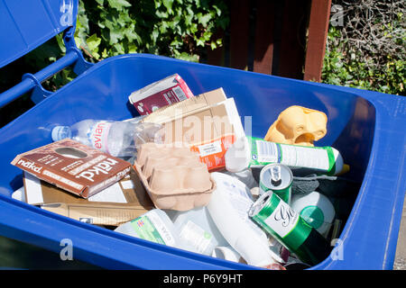 Blue bin mixed recycling Stock Photo