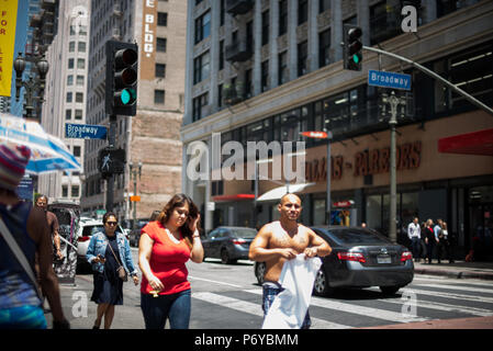 Los Angeles, USA - June 29: Unidentified random people in the streets of Downtown of Los Angeles, CA on June 29, 2018. Stock Photo