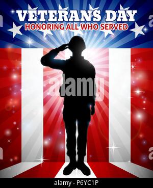 Saluting Soldier Veterans Day American Flag Stock Vector