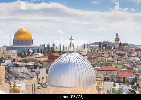 Israel, Jerusalem, View of Dome of the Rock and the Old Town Stock Photo