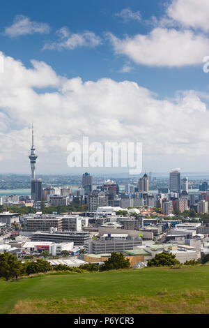 New Zealand, North Island, Auckland, elevated skyline from Mt. Eden volcano cone Stock Photo