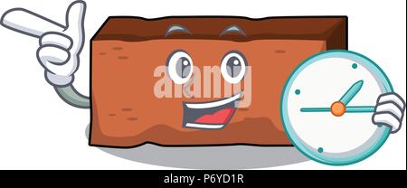 With clock brick character cartoon style Stock Vector