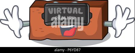 Virtual reality brick mascot cartoon style Stock Vector
