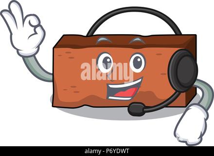 With headphone brick mascot cartoon style Stock Vector