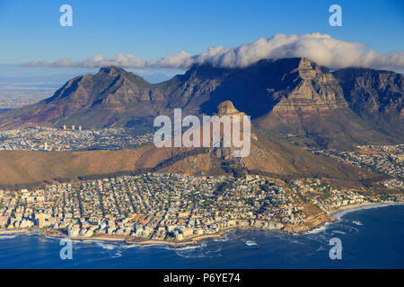 South Africa, Western Cape, Cape Town, Aerial View of Cape Town and Table Mountain Stock Photo