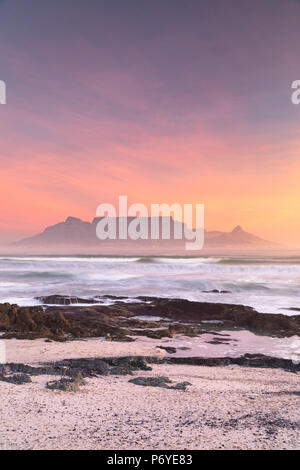 View of Table Mountain from Bloubergstrand at sunset, Cape Town, Western Cape, South Africa Stock Photo